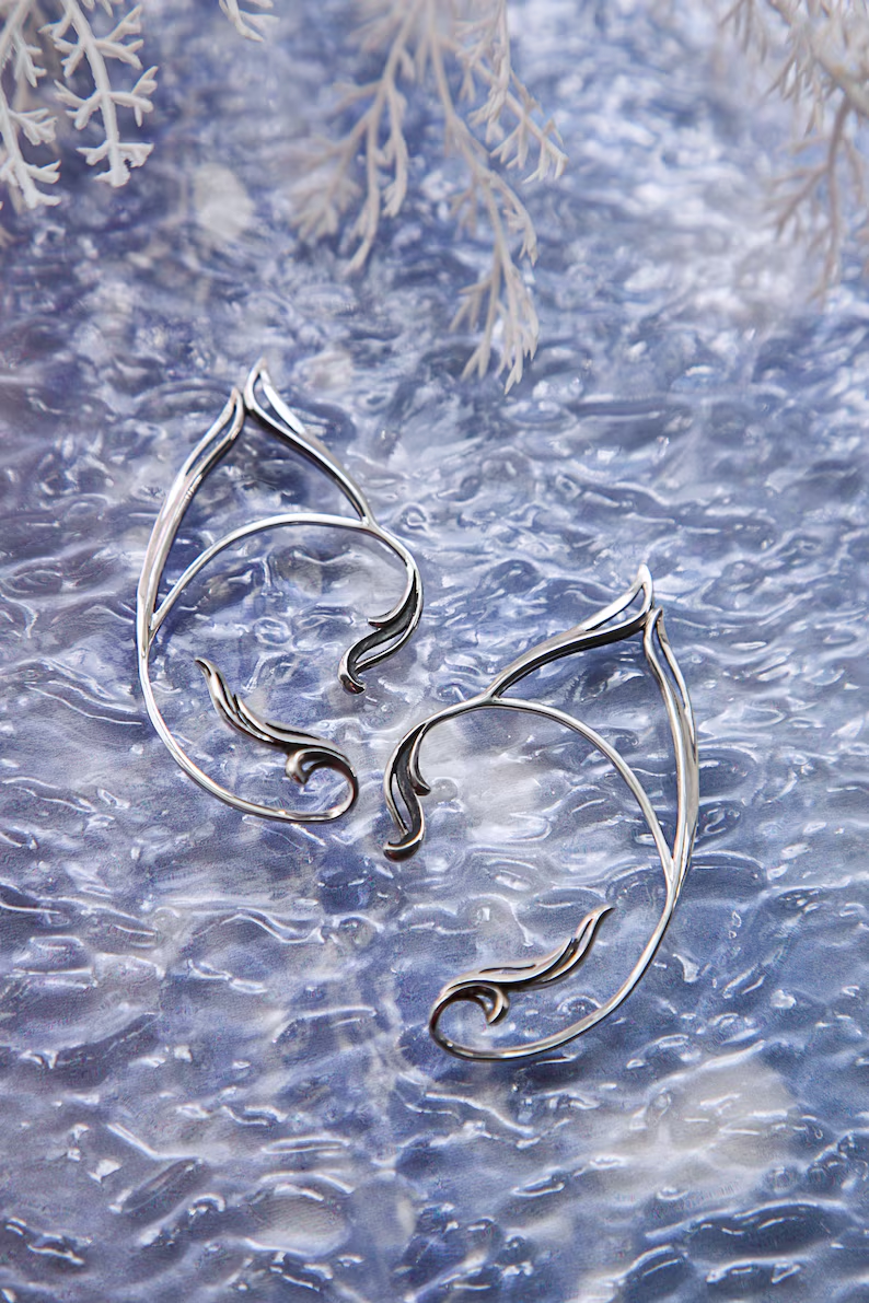 Elf ear cuff silver, Elven ear wrap no piercing
